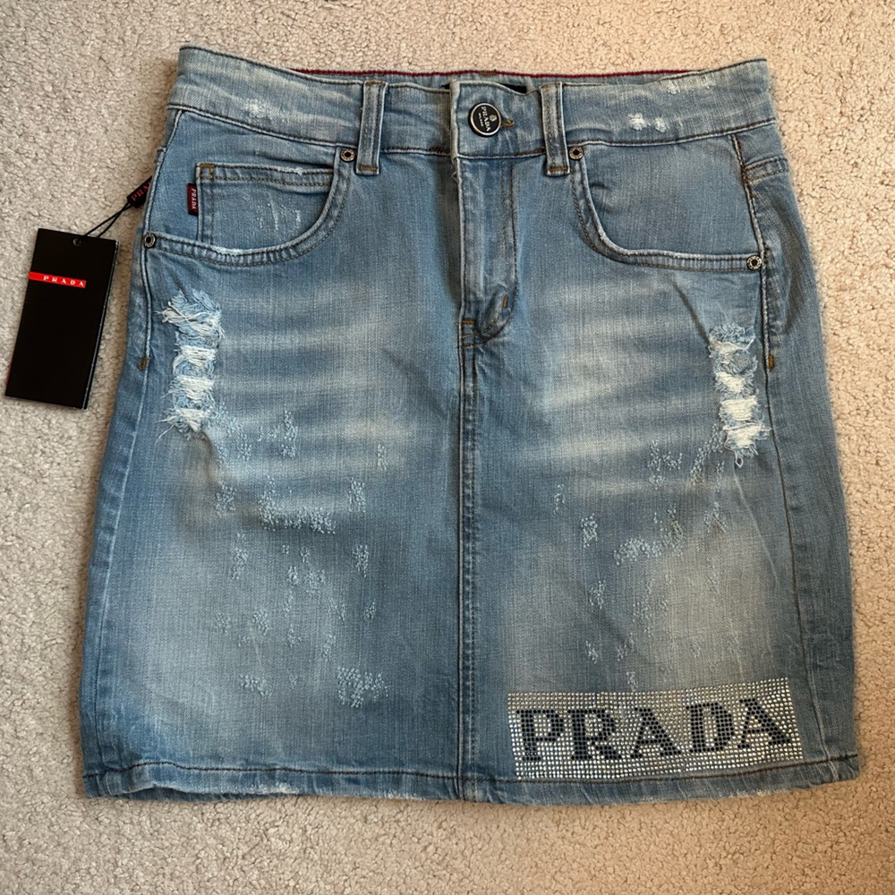 NWT/ Denim Skirt with Rhinestone Lettering- NEW- Size 29